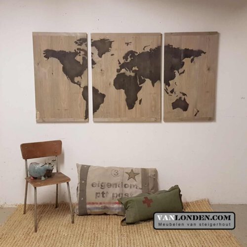Steigerhouten 3 luik wereldkaart (Steigerhouten accessoires online bestellen)