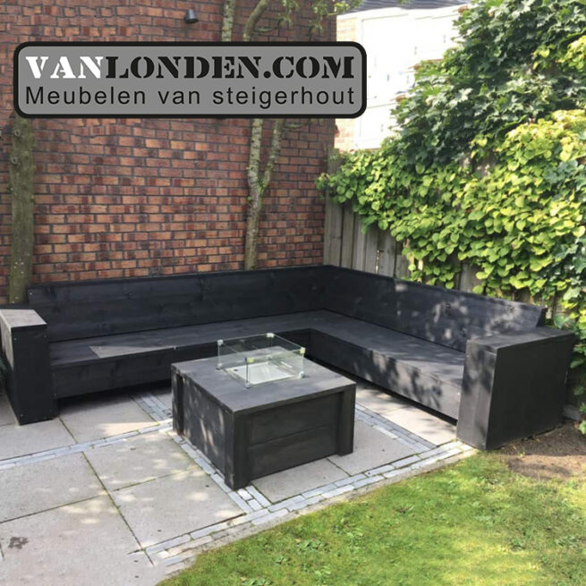 Blackwash steigerhouten hoekbank Ferdi (Steigerhouten loungebanken)