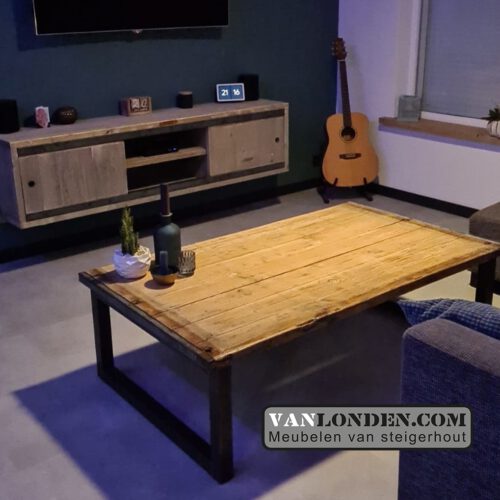 Steenschot salontafel Abel met stalen poten (Steigerhouten salontafels online bestellen)