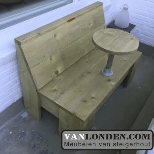 Steigerhouten balkonbankje met tafel Sjors (Actieve steigerhouten zitbanken bestellen)