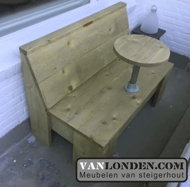 Steigerhouten balkonbankje met tafel Sjors (Actieve steigerhouten zitbanken bestellen)