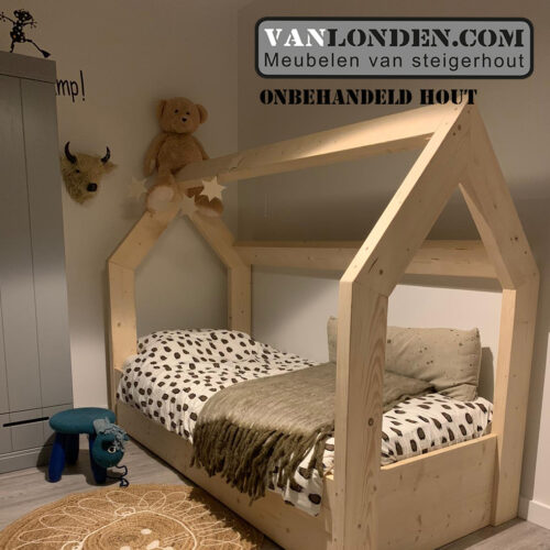 Steigerhouten bed met lade muis (Steigerhouten huisjesbedden)