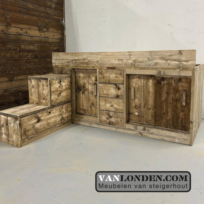 Steigerhouten half-hoogslaper met kast Willis (Steigerhouten hoogslapers)