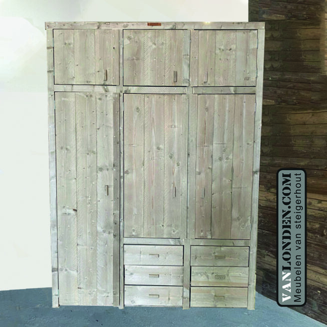 Steigerhouten hang- en legkast Sacha (Steigerhouten kledingkasten online bestellen)