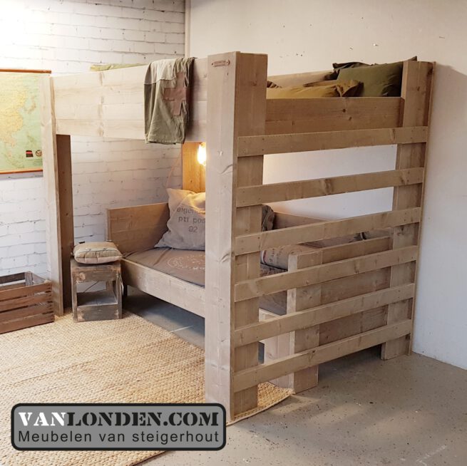 Steigerhouten tweepersoons hoogslaper Olivia (Steigerhouten kinderbedden)