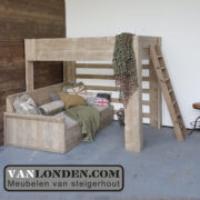 Steigerhouten bed bank combinatie Mikki (Steigerhouten eenpersoonsbedden)