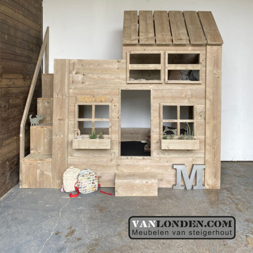 Steigerhouten hoogslaper huisje Meike (Stapelbedden)