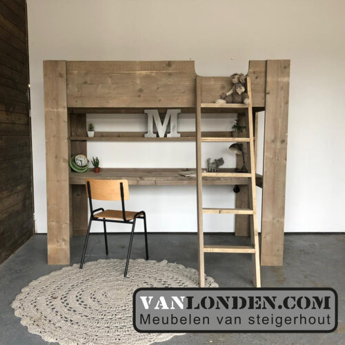 Steigerhouten hoogslaper met bureau Meindert (Steigerhouten hoogslapers)