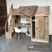 Steigerhouten hoogslaper met bureau en kast Babs (Steigerhouten hoogslapers)