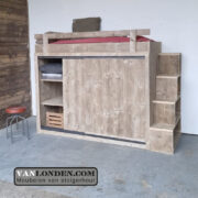 Steigerhouten hoogslaper met kast William (Steigerhouten hoogslapers)
