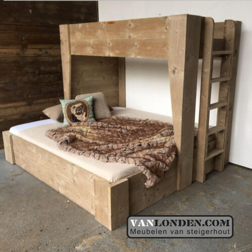 Steigerhouten hoogslaper met tweepersoonsbed Jennifer (Steigerhouten hoogslapers)