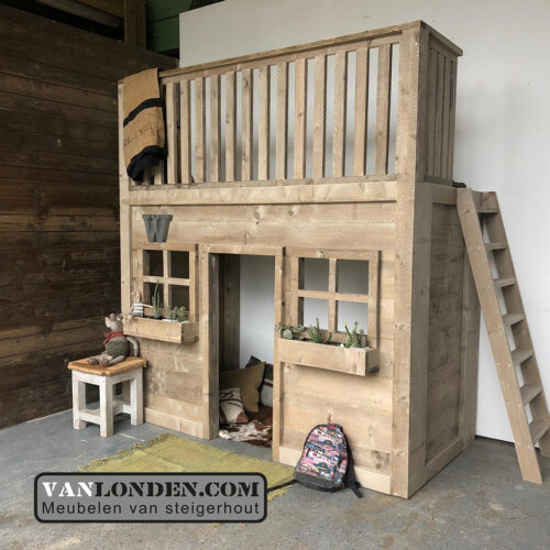 Steigerhouten huisjesbed New Orleans (Steigerhouten hoogslapers)