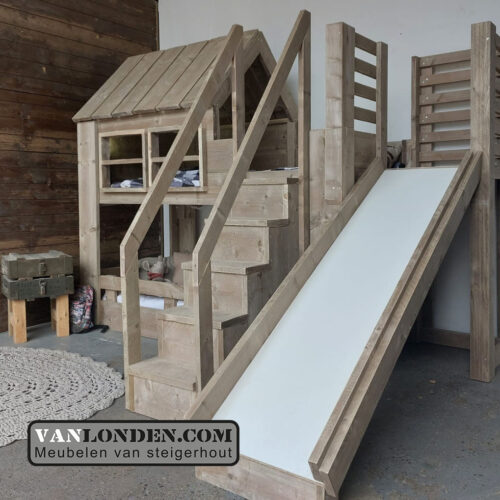 Steigerhouten huisjesbed halfhoogslaper Ronnie (Steigerhouten halfhoogslapers)