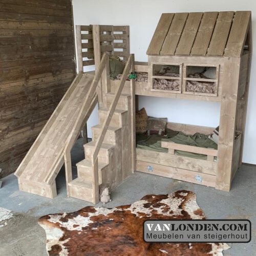 Steigerhouten huisjesbed Ramses (Stapelbedden)