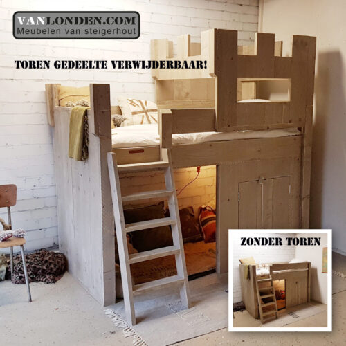 Steigerhouten kasteelbed Matthias (Steigerhouten halfhoogslapers)