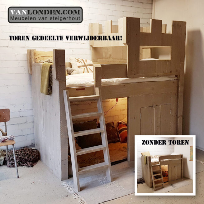Steigerhouten kasteelbed Matthias (Steigerhouten halfhoogslapers)