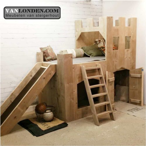 Steigerhouten kasteelbed Daniel (Steigerhouten halfhoogslapers)