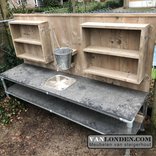 Steigerhouten kinder buitenkeuken Dex gootsteen