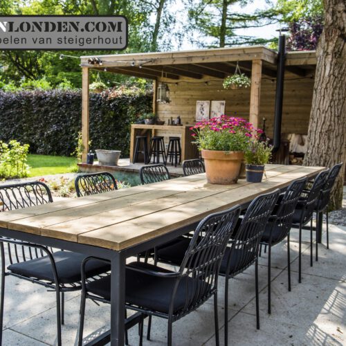 Steigerhouten overkapping en eettafel (Tuintafels)