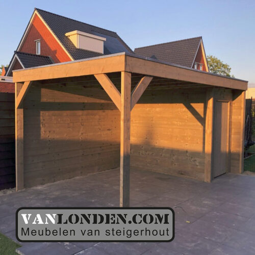 Steigerhouten overkapping met schuur Peet (Steigerhouten overkappingen bestellen)