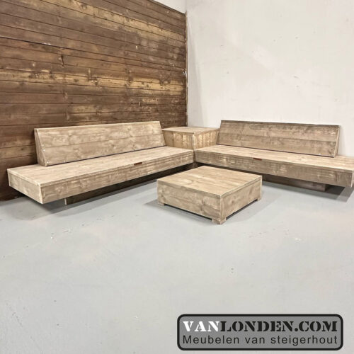 Steigerhouten tuinset Aaron (Steigerhouten loungebanken)