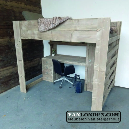 Steigerhouten tweepersoons hoogslaper Andrea (Steigerhouten kinderbedden)
