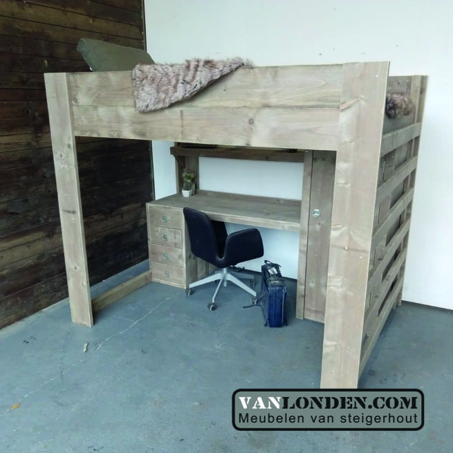 Steigerhouten tweepersoons hoogslaper Andrea (Steigerhouten kinderbedden)