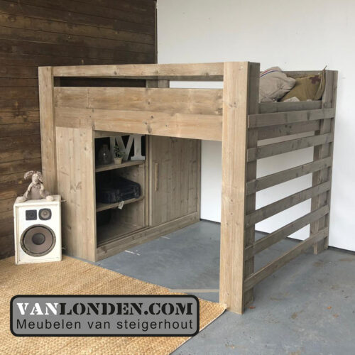 Steigerhouten tweepersoons hoogslaper Jordi (Steigerhouten kinderbedden)