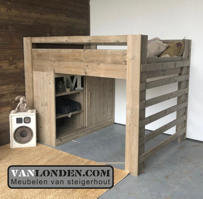 Steigerhouten tweepersoons hoogslaper Jordi (Steigerhouten kinderbedden)