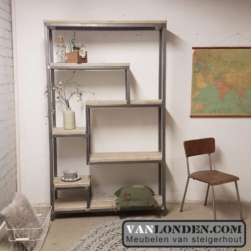 Steigerhouten vakkenkast Lizzy met stalen frame (Diverse steigerhouten kasten bestellen)