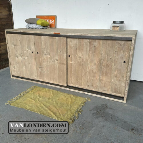 Steigerhouten wasmachine ombouw schuifdeuren Marjet (Opbergmeubels)