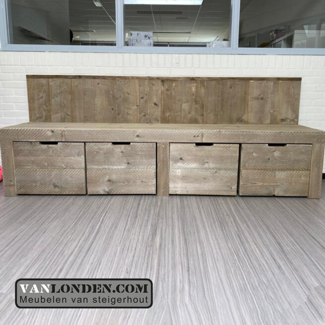 Steigerhouten zitbank Rob met opbergruimte (Actieve steigerhouten zitbanken bestellen)