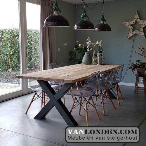 Tafel van balk planken Remco (Steigerhouten eettafels online bestellen)