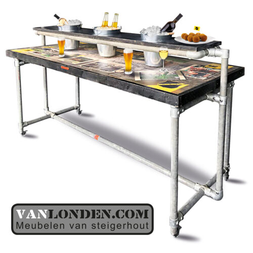 Steigerhouten Foto print VIP tafel op wielen (Steigerhouten eettafels online bestellen)