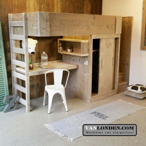 Steigerhouten hoogslaper met bureau Harry (Steigerhouten hoogslapers)
