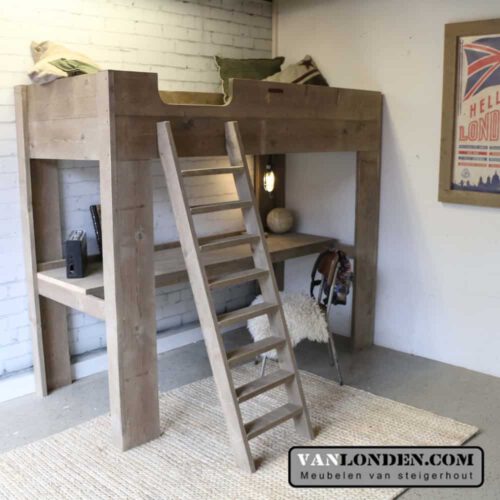Steigerhouten hoogslaper met bureau Quinn (Steigerhouten kinderbedden)