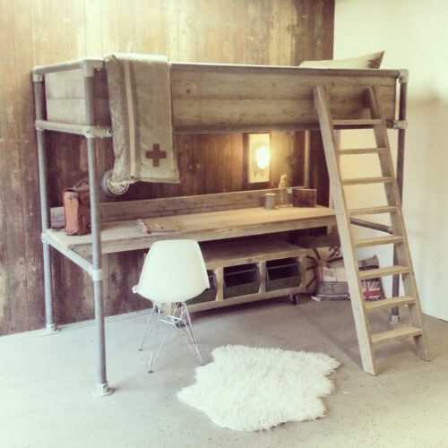 Steigerhouten hoogslaper met bureau Noah (Steigerhouten hoogslapers)