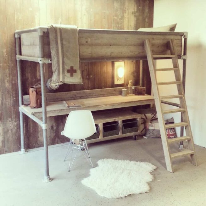 Steigerhouten hoogslaper met bureau Noah (Steigerhouten hoogslapers)