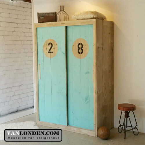 Steigerhouten schuifdeurkast Machiel (Steigerhouten kledingkasten online bestellen)