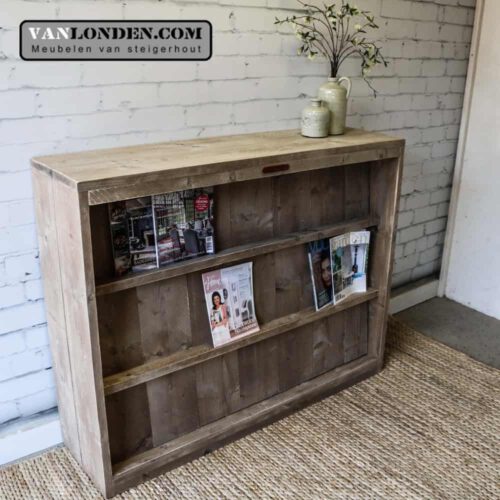 Steigerhouten tijdschriftenkast/ roomdivider Jerome (Bestel steigerhouten archiefkasten)