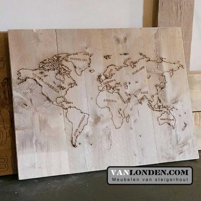 Steigerhouten paneel met wereldkaart (Steigerhouten accessoires online bestellen)