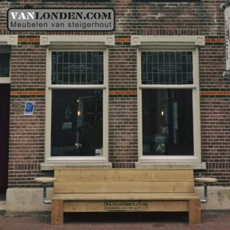 Steigerhouten terras gevelbank Dirk Jan (Actieve steigerhouten zitbanken bestellen)